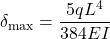 \[ \delta_{\max} = \frac{5 q L^{4}}{384 E I} \quad\text{（中央）} \]